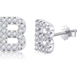 Initial Stud Earrings for Women, Sterling Silver CZ Initial Letter Stud Earrings
